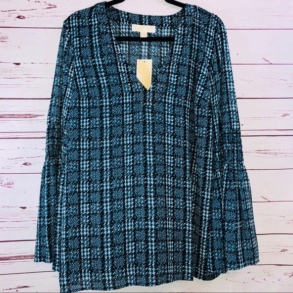 Michael Kors Tweed Haberdashery Georgette Bell Sleeve Top - Picture 2 of 6